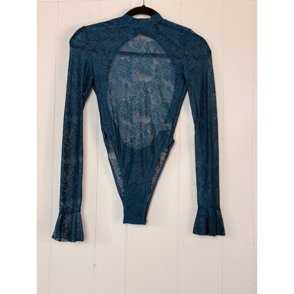 Current Mood Dolls Kill Womens Floral Lace Open Back Mock Neck Bodysuit Size XS